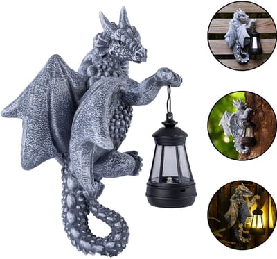 Dragon Garden Standbeeld - Drakenlamp Op Zonne-Energie voor Buiten - Unieke Led-Binnendecoratie - Drakenfiguur van Hars Met - Tuinverlichting - Solar Lamp Buiten - Tuinbeelden voor Buiten
