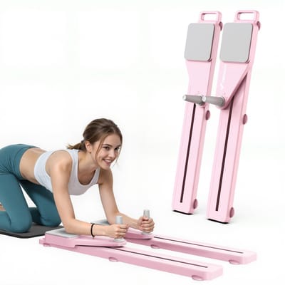 MERACH 4-in-1 Pilates Board - Pilates Reformer - Multifunctioneel - Demontabel Design - Antislip - 6,8 kg Weerstandsband - Ruimtebesparend Buik- en rugtrainers - Geschikt voor Thuisstudio - Roze