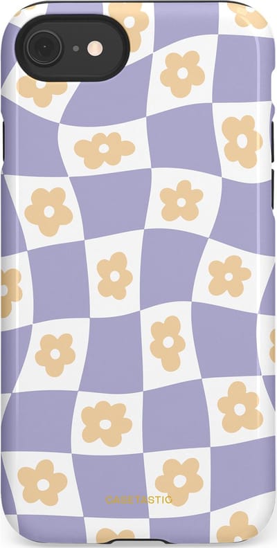 Casetastic hoesje geschikt voor Apple iPhone SE / Apple iPhone 7 / Apple iPhone 8 - Dubbellaagse bescherming - Kronkelende madeliefjes - Fashion Case - Lila Wit Zand Lichtgrijs