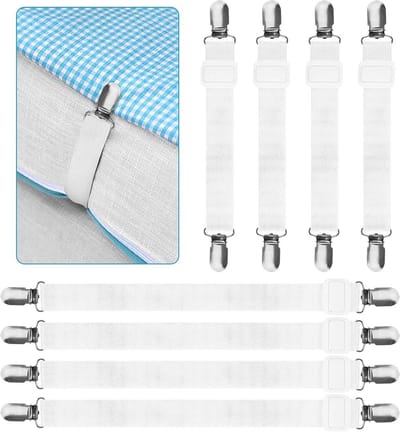 Verstelbare Hoes Spanningstrips met Metalen Clips, 8 Stuks voor Bedlakens, Matras en Sofa
