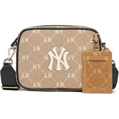MLB Monogram Serie Vintage All Over Print NY Yankees Polyester Camera Crossbody Tas Unisex tassen Kaki 7ACRM012N-50BGS Khaki beige