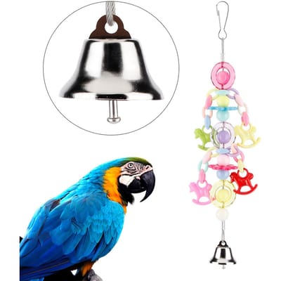 Perles Colorées Cloche Support Cage à Oiseaux Perroquet Jouet Suspendu Oiseaux de Compagnie Mordre Mâcher Décoration Jouets white
