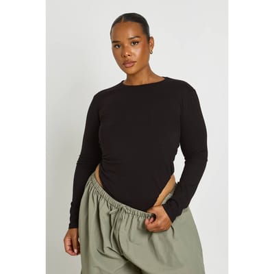 boohoo Dames Plus Basic Lange Mouw Ronde Hals Bodysuit | Zwart | Maat: 56
