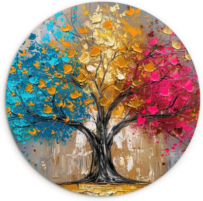WallCircle® Wandcirkel 120x120 cm - Muurcirkel Boom - Kleurrijk - Grijs - Modern - Herfst - Bos - Muurdecoratie woonkamer - Wanddecoratie slaapkamer - Kamer decoratie accessoires - Ronde schilderijen - Woonaccessoires cirkel binnen