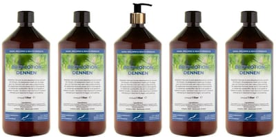 Bodylotion Dennen 1 Liter - met gouden pomp - set van 5 stuks - Voordeelverpakking