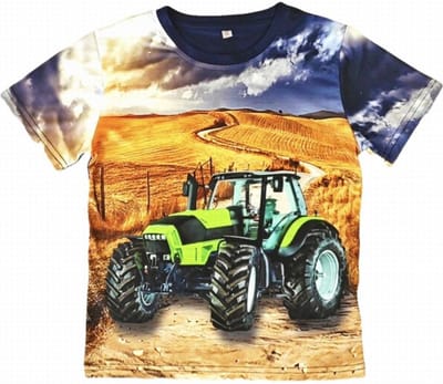 T-shirt met tractor, Deutz, groene trekker, blauw, full colour print, kids, kinder, maat 92, stoer, mooie kwaliteit!
