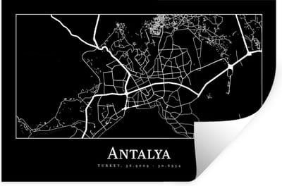 Muurstickers - Sticker Folie - Plattegrond - Kaart - Antalya - Stadskaart - 30x20 cm - Plakfolie - Muurstickers Kinderkamer - Zelfklevend Behang - Zelfklevend behangpapier - Stickerfolie