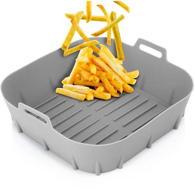 Airfryer Bakje zonder Olie Silicone Grijs 22 cm - Vorm voor Luchtfriteuse - Frituurmandje - Bakpapier - Accessoires