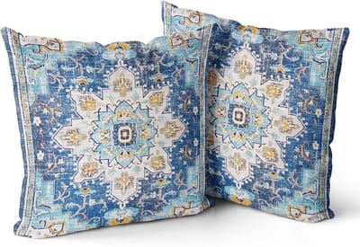 Famanu - Set van 2 kussenslopen in Boheemse stijl 45 x 45 cm, decoratieve vierkante kussenslopen voor sofa, auto, slaapkamer, woonkamer, bank, buiten (blauw boho)