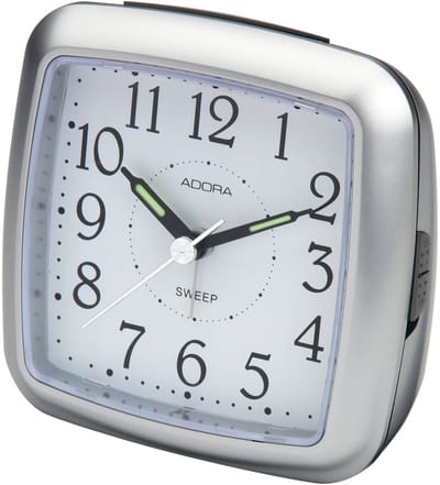 Adora Wekker Zilver – Geluidsloos Uurwerk – Snooze, Crescendo & Licht – Compacte Alarmklok