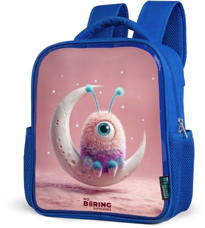 NoBoringSuitcases.com® - Rugzak blauw - Schooltas jongens - Maanwip met Pluizig Wezentje - Kinder rugtas jongen - Boekentas kind - Kinderrugzak voor school - Schoolrugzak