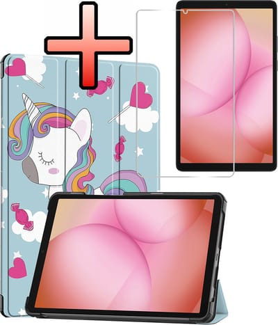 Hoes - Geschikt voor Samsung Galaxy Tab A11 - Met Screenprotector - Trifold Bookcase - Hard Cover - Hardcover Book Case - Tablet Hoesje - Eenhoorn