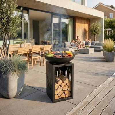 Buiten Kookunit - Vuurschaal Grillplaat - Gezellig Buiten Koken - Geïntegreerde Plancha - 45x45x76 cm - Zwart