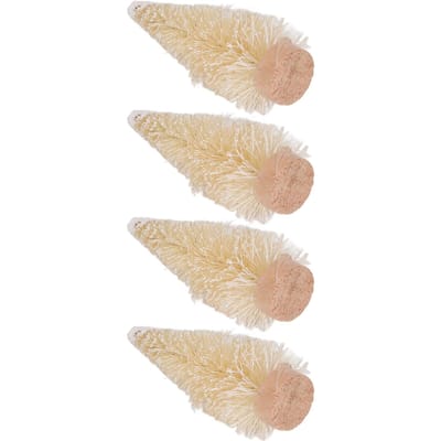 24 STUKS Mini Kerstboom Kunstkerstboom met Houten Voet Kerst Tafeldecoratie beige