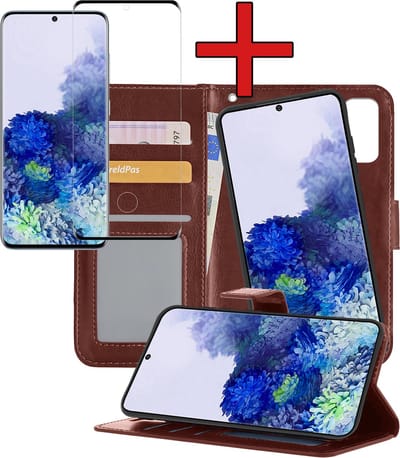 Hoesje - 2 in 1 - Geschikt voor Samsung Galaxy S20 - Met Screenprotector - En Uitneembare Hard Cover - Kunstleer - Bookcase - Wallet Case - Met Pasjeshouder - Book Case - Uitneembaar - Pashouder - Telefoonhoes - Bruin