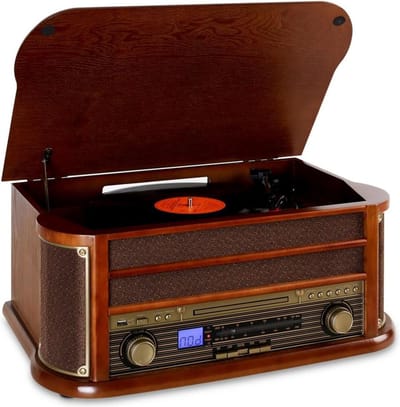 Auna Platenspeler met luidspreker, Retro platenspeler met 3 snelheden en USB-aansluiting, Platenspeler in vintage design, Vinyl Record Player, Platenspeler voor platen