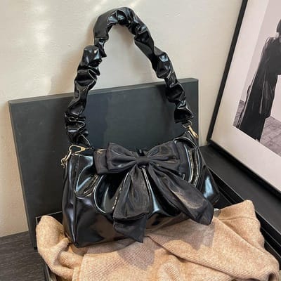 Modieuze Geplooide Okseltas voor Dames Nieuwe Trendy Strik Schoudertas Zoete en Leuke Crossbodytas gray