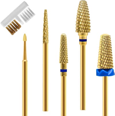 Nail Milling Bits Set van 5 Stuks voor Gel en Acryl, Tungsten Carbide Nagelverzorging en Cuticle Verwijdering 3/32 Inch