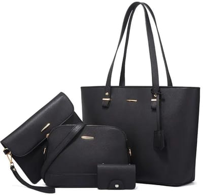 Livano Handtas Dames - Schoudertas - School - Shopper - Schooltas - Werktas - 4-Delige Set - Zwart