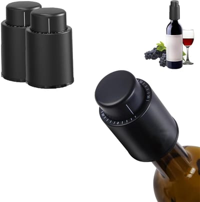 Dailygoods- Wijnstopper Vacuüm - Flessenstop - Wijnfles Stoppers - 2 Stuks - Klein Formaat - ABS-Kunststof Zwart - Wijnflesstopper