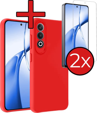 Hoesje - Met 2x Screenprotector - Geschikt voor OnePlus Nord CE4 - Sterk & Shockproof - Telefoon Hoes - Back Cover - Siliconen Case - Telefoonhoes - Rood