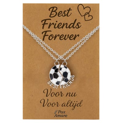 BFF Ketting voor 2 'Best Friends Forever' - Magnetische Voetbal - Vriendschapsketting op Cadeau Kaartje - 45cm + 5cm verstelbaar - Zilverkleurig - Best Friends Hanger - Pax Amare