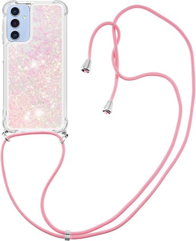 Coverup Hoesje - Geschikt voor Samsung Galaxy A15 Hoesje - Coverup Liquid Glitter Back Cover met Koord - Roze