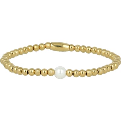 My Bendel - Goudkleurige Kralenarmband met Witte Parel - Elegant Sieraad - met Luxe Cadeauverpakking | Sieraden Voor Dames