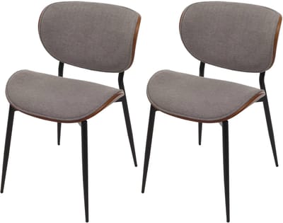 Set van 2 eetkamerstoelen MCW-O45, gebogen hout, stof (370 g/m²), Oeko-Tex MVG-gecertificeerd ~ walnootlook, lichtgrijs