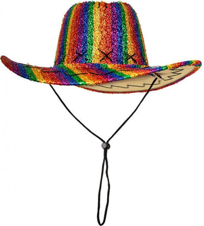 KIMU® Cowboyhoed Regenboog Glitters - Pride Gekleurd Cowboy Hoed - Rodeo Feest Foute Party Dames Heren Glitter Festival