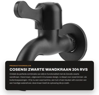 Dailygoods- Wandkraan Zwart - Wandmontage - Keukenkraan - Muurkraan - 304 Roestvrij Staal - Drupvrije Keramische Disc Ventielen - Buitenkraan