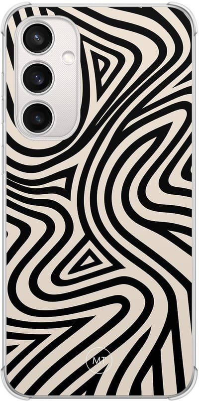 Hoesje (shockproof) geschikt voor Samsung Galaxy S23 FE - Groovy lines - Extra sterke case - TPU/polycarbonaat - Print - Zwart, Wit, Transparant