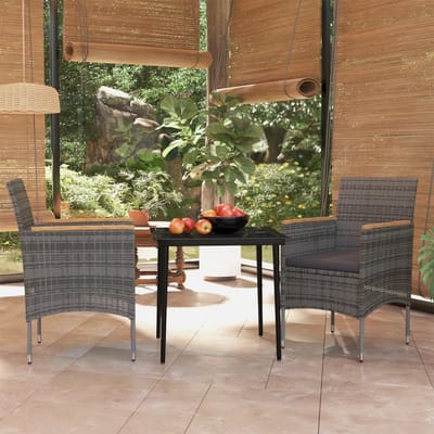 vidaXL - 3-delige - Tuinset - met - kussens - grijs - en - zwart