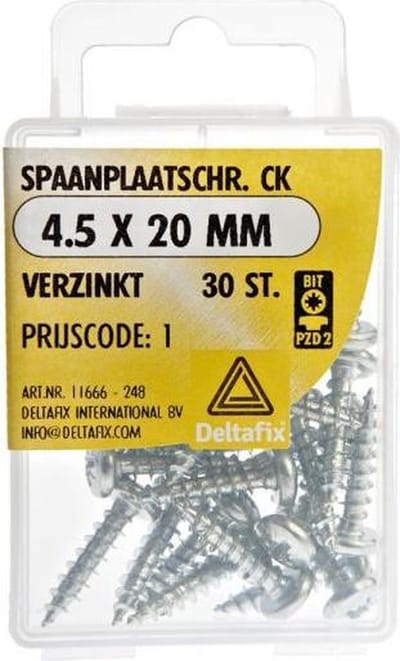 Deltafix spaanplaatschroef cilinderkop / kruiskop verzinkt 4.5 x 20 mm 30 st.