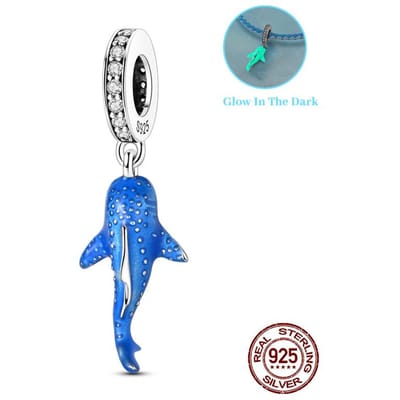 Compatibel Met Authentieke Originele Koperen Metalen Bedel Kralen Componenten Kralen Componenten Blauwe Lichtgevende Walvishaai Bedel Kralen Componenten Ontworpen Voor blue