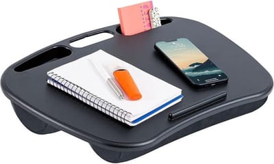 Famanu - Laptopkussen met apparaathouder en telefoonhouder – geschikt tot 15,6 inch – zwart