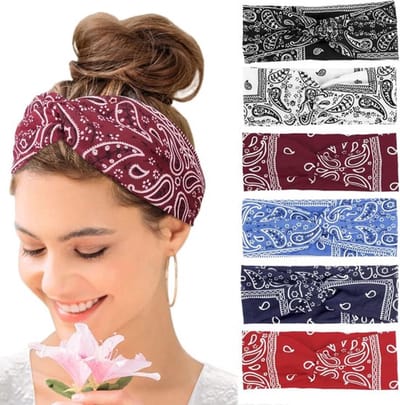 Set van 6 elastische haarbanden – Rekbare hoofdbanden voor dames: Zachte, comfortabele en zweet afvoerende sporthaarbanden – Afmetingen: 24 cm x 9 cm