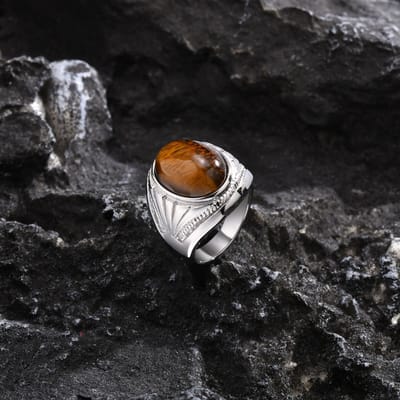 Vnox 21,5 mm Mannen Dikke Zegelring, Punk Rock Grote Tijgeroog Steen Vingerband, Zwaar Ring Sieraden Cadeau 8 black