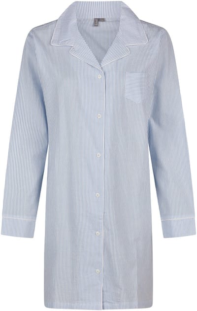 By Louise Dames Nachthemd Met Knoopsluiting Lange Mouw Seersucker Blauw Gestreept - Maat S