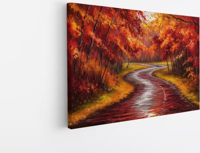 Saammp Canvas Schilderij - Abstract - Herfstbos - Rood - 30x20 - Foto op canvas - Wanddecoratie - Muurdecoratie Woonkamer - Slaapkamer decoratie - Canvas Print