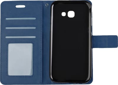 Hoesje - Met Pasjeshouder - Geschikt voor Samsung Galaxy A5 2016/2017 - Luxe Bookcase Portemonee - Flip Case - Kunstleer Book Case - Flipcase - Book Cover - Walletcase - Portemonneehoes - Donkerblauw