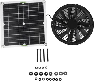 Waterdichte ventilatorset op zonne-energie, 100W zonnepaneel ronde ventilatiebehuizing Afzuigventilator voor kas, kippenhok, schuur, garage, zolder