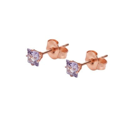 Aramat Jewels | Oorbellen | Oorbellen – RVS Roségoudkleur met Lila Vierkante Zirkonia (4mm) | | | |4mm | Staal | Kinderen, Volwassenen | Verkleurd niet