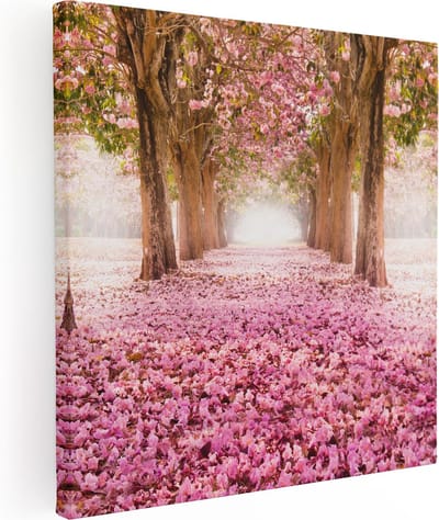 Artaza Canvas Schilderij Kersenbloesem Laan - 80x80 cm - Wanddecoratie Bloesem - Muurdecoratie Bomen - Schilderijen Op Canvas Natuur - Roze