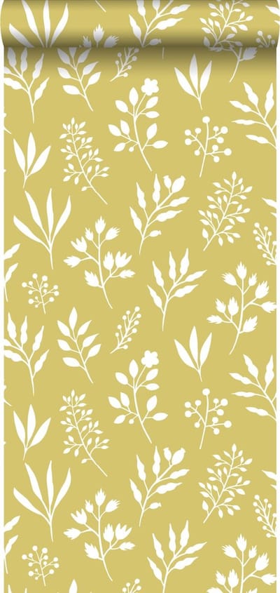 ESTAhome behang bloemmotief in Scandinavische stijl okergeel - 53 cm x 10.05 m - 139086