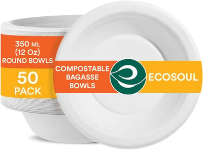 Biologisch afbreekbare soepkommen - 12 oz, 100% composteerbaar, verpakking van 50, duurzame papieren kommen