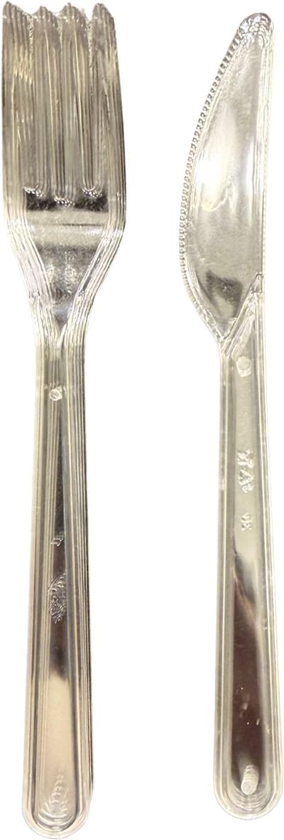 Herbruikbare Bestekset – Vork + Mes – Transparant – 18 cm – 100 Sets – Stevig PS