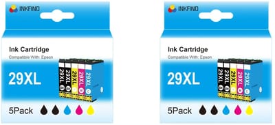 INKFIND 29XL inktcartridge voor Epson 29XL inktcartridge multipack 10 stuks (2*5pack = Zwart x 4, Cyaan x 2, Magenta x 2, Geel x 2)