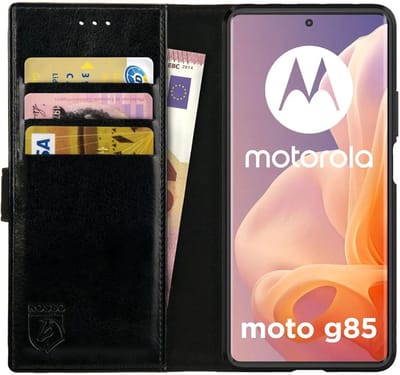 Rosso Element Geschikt voor Motorola Moto G85 | Wallet Book Case | Portemonnee Hoesje | 3 Pasjes | Magneetsluiting | Stand Functie | Zwart