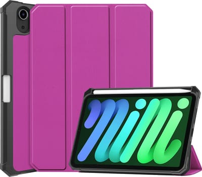 Hoesje Geschikt voor Apple iPad Mini 6 (2021) - 8.3 inch - 6e Generatie - Dun & Stevig - Trifold Bookcase - Hard Cover Case - Met Uitsparing Geschikt voor Apple Pencil - Hardcover Book - Tablet Hoes - Paars